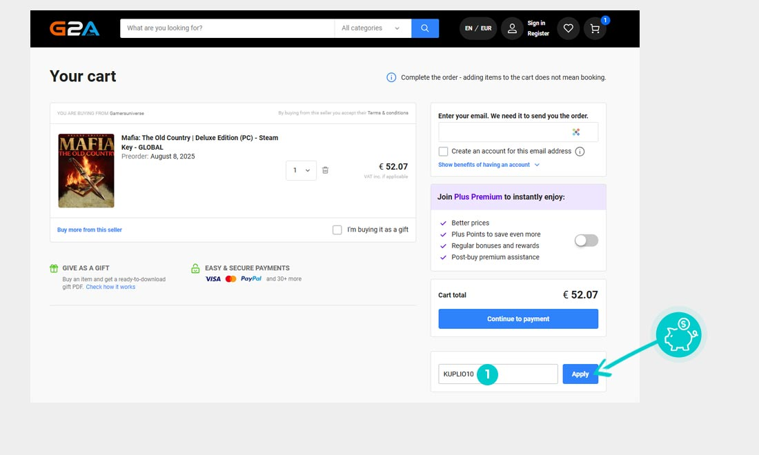 Upute kako primijeniti kod za popust u košarici internetske trgovine G2A