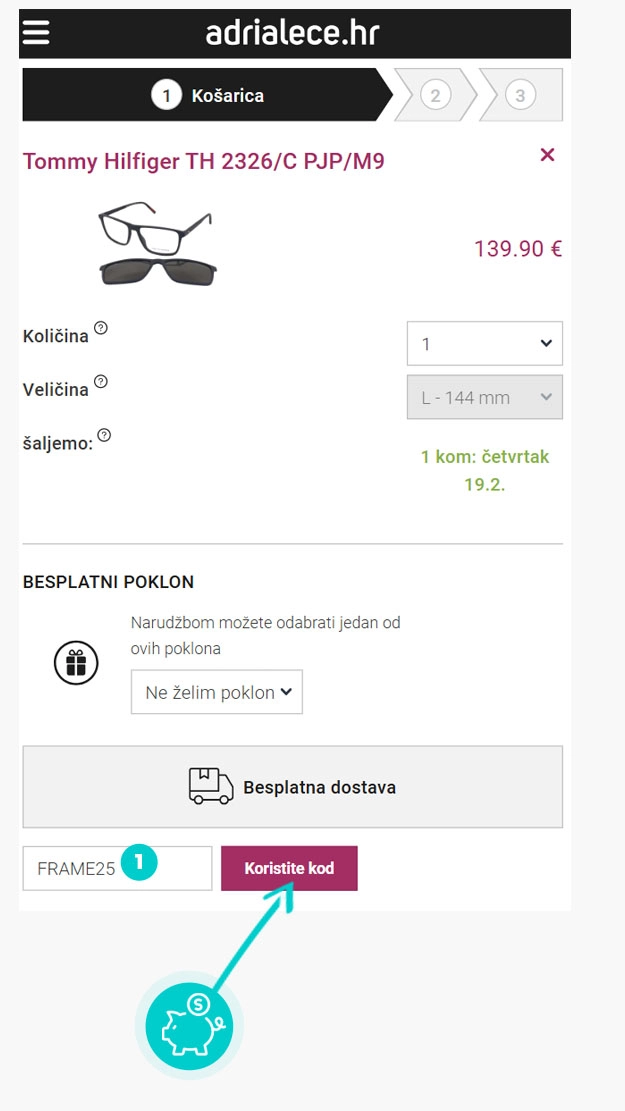Upute kako primijeniti kod za popust u košarici internetske trgovine Adrialece
