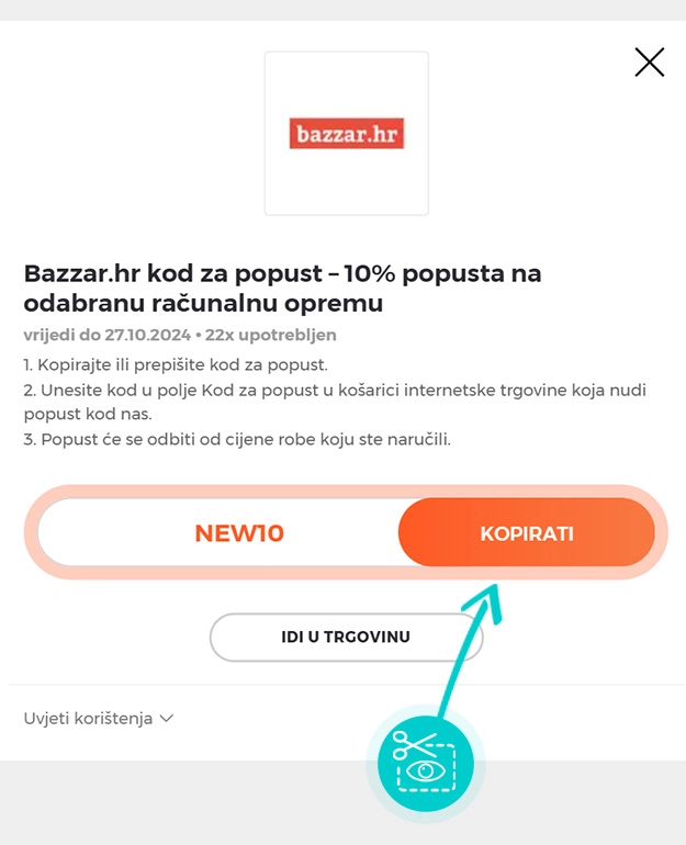 Upute za kopiranje koda za popust Bazzar