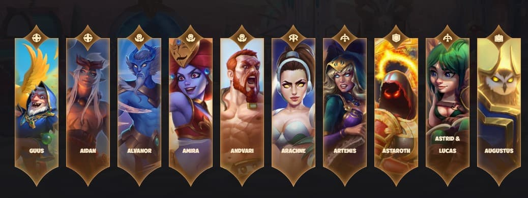 Deset Hero Wars likova s imenima ispod portreta