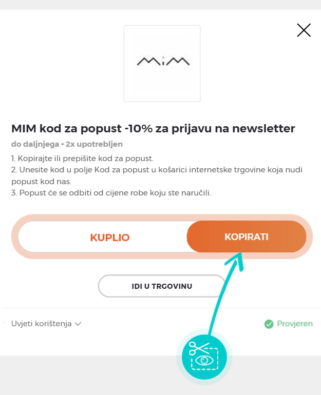 Upute za kopiranje koda za popust MIM