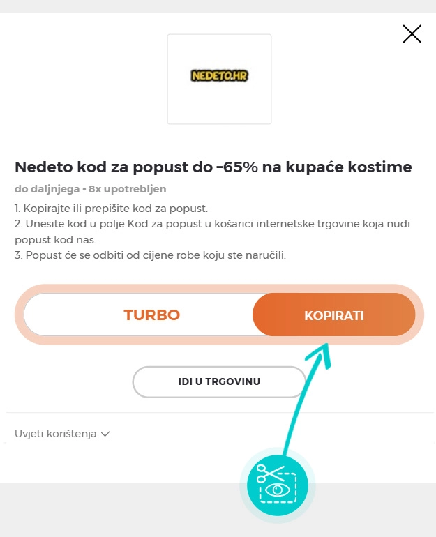 Upute za kopiranje koda za popust Nedeto