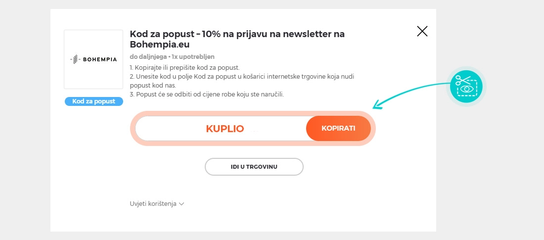 Upute za kopiranje koda za popust Bohempia