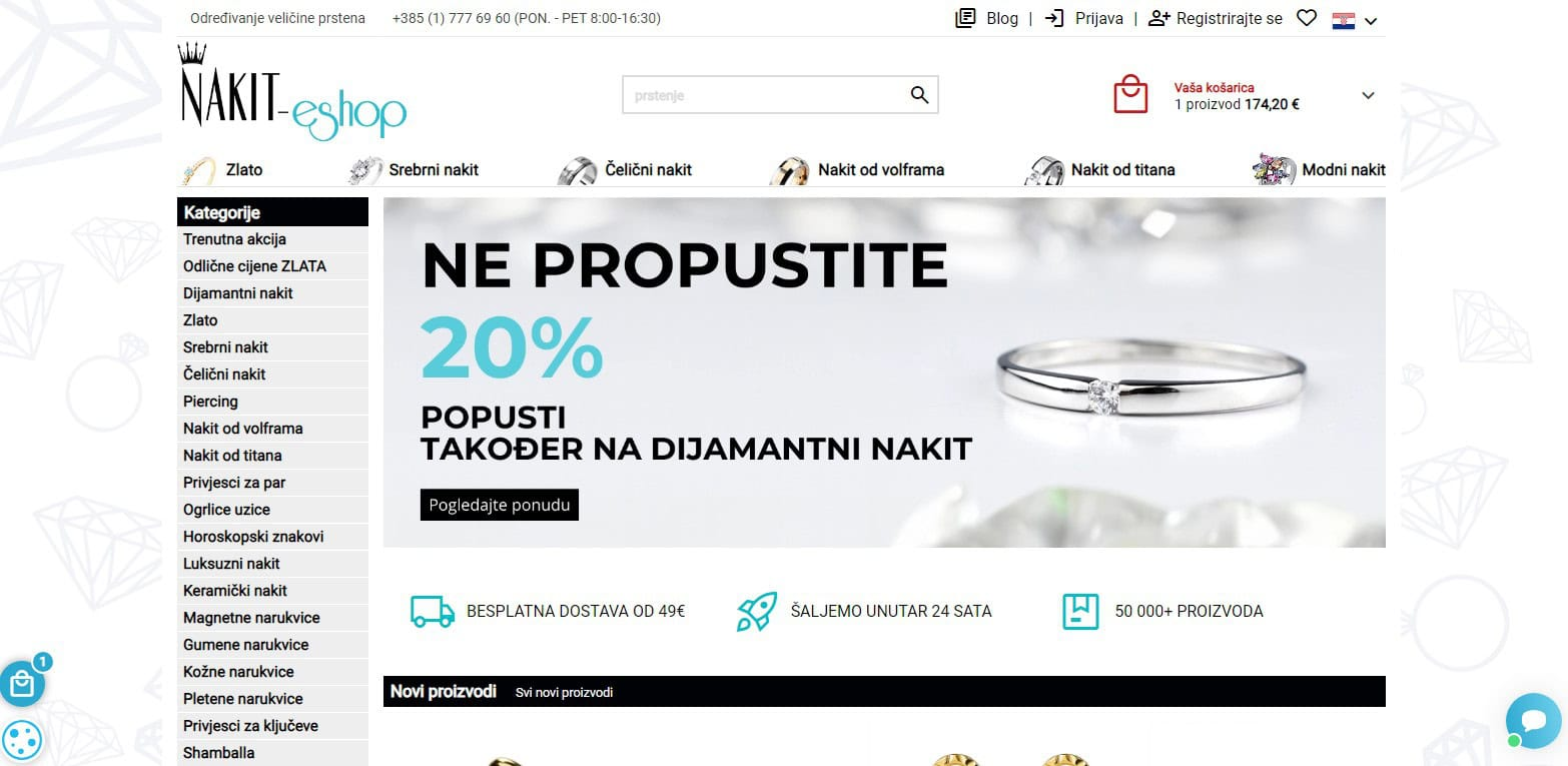 Nakit eshop - screen homepage