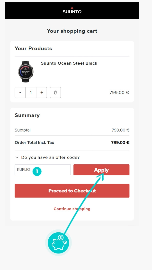 Upute kako primijeniti kod za popust u košarici internetske trgovine Suunto