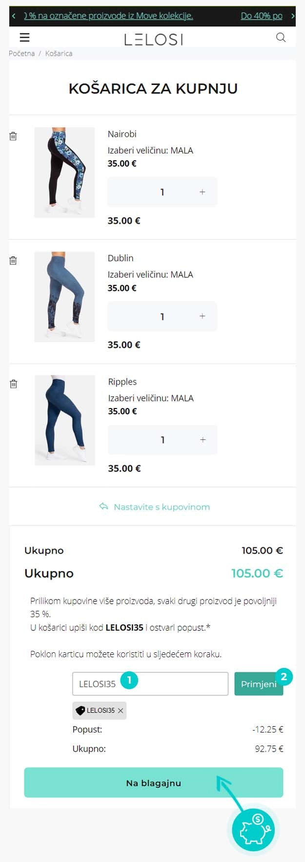 Upute kako primijeniti kod za popust u košarici internetske trgovine Lelosi