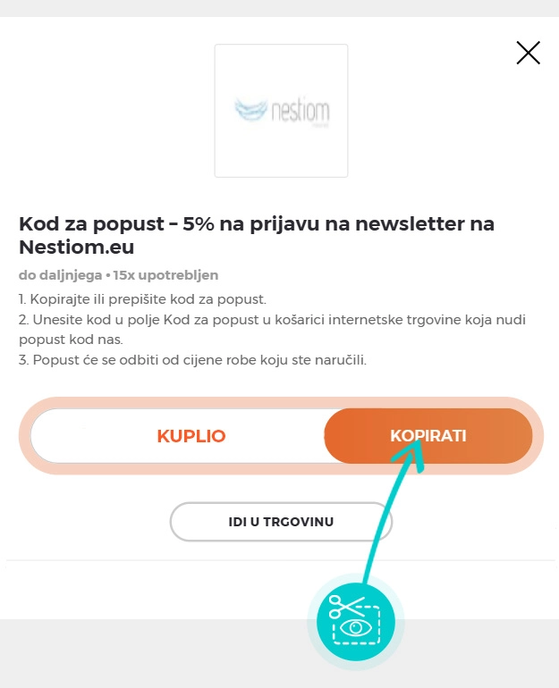 Upute za kopiranje koda za popust Nestiom