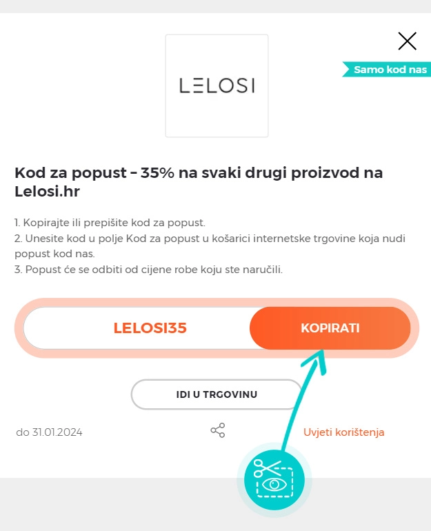 Upute za kopiranje koda za popust Lelosi