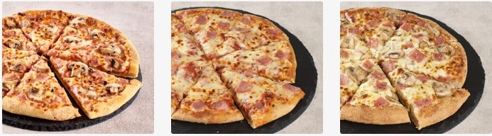 Tri različite pizze sa sirom i mesnim dodacima
