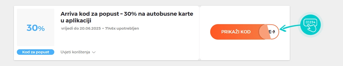 Primjer koda za popust Arriva