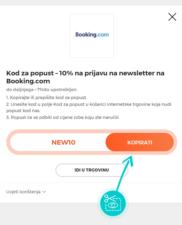 Upute za kopiranje koda za popust Booking