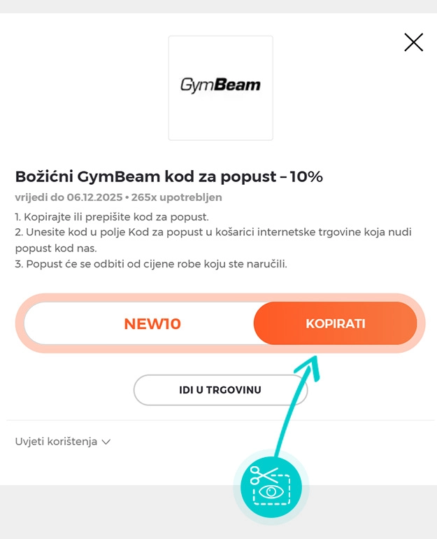 Upute za kopiranje koda za popust GymBeam
