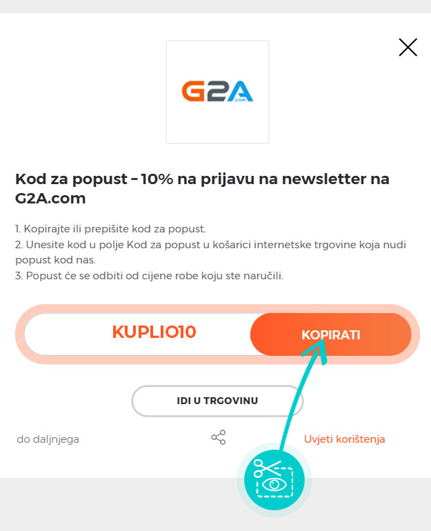 Upute za kopiranje koda za popust G2A