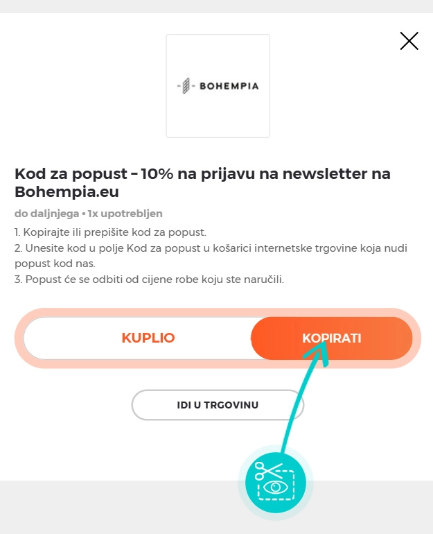 Upute za kopiranje koda za popust Bohempia