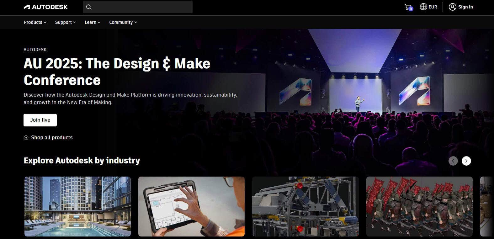 Naslovnica eshopa stranice s konferencijom i pregledom industrija