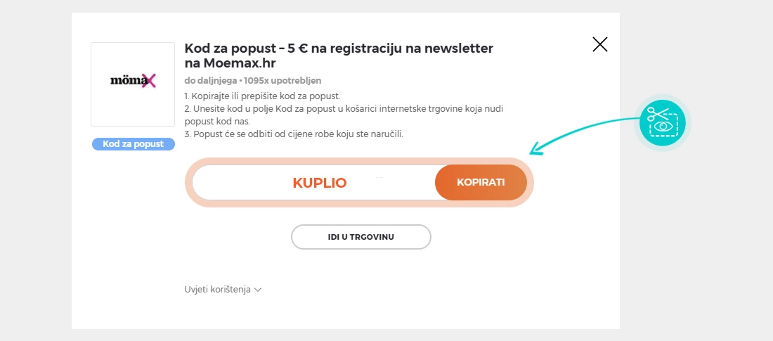 Upute za kopiranje koda za popust Mömax