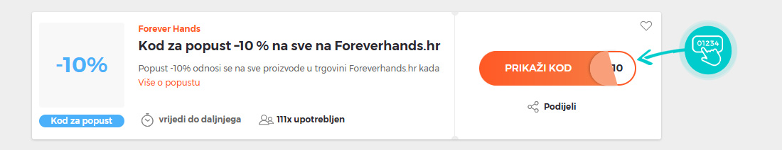 Primjer koda za popust Forever Hands