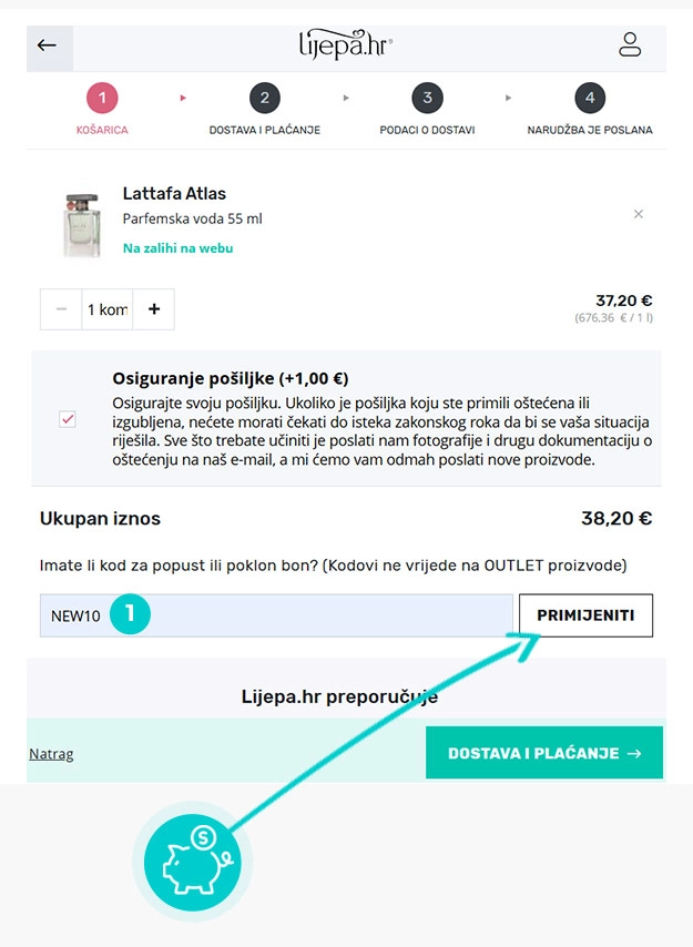 Upute kako primijeniti kod za popust u košarici internetske trgovine Lijepa