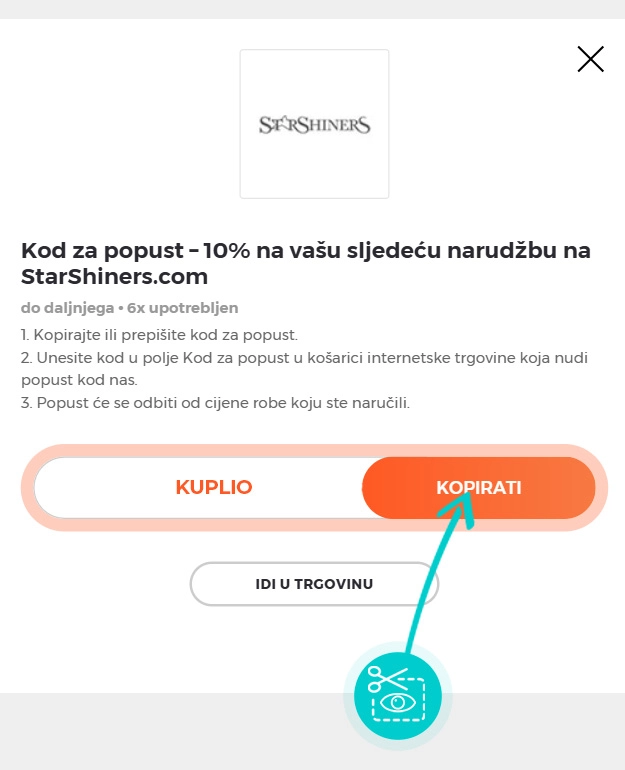 Upute za kopiranje koda za popust StarShiners
