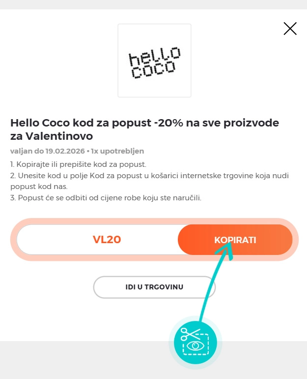 Upute za kopiranje koda za popust Hello Coco
