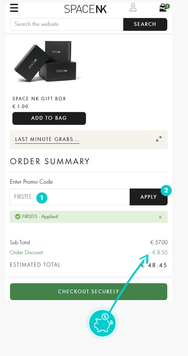 Upute kako primijeniti kod za popust u košarici internetske trgovine Space NK