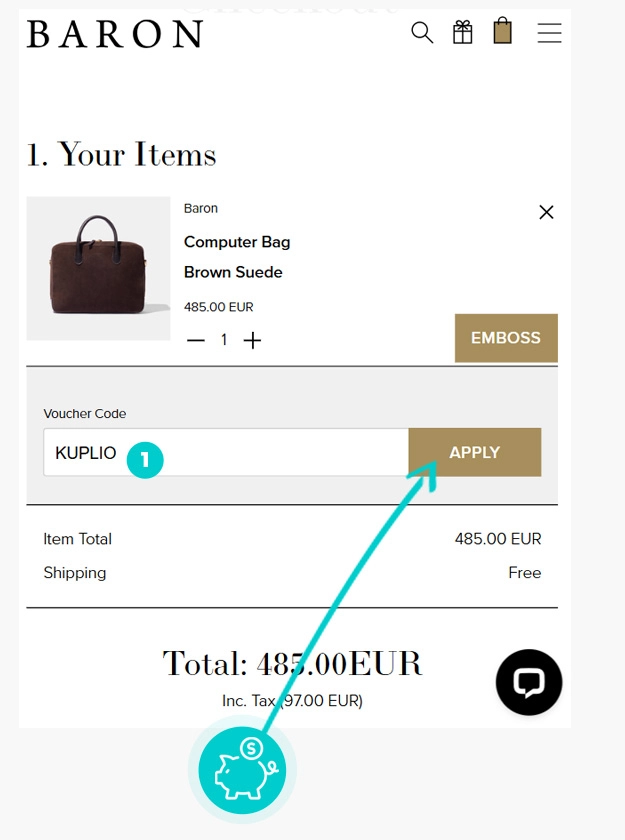 Upute kako primijeniti kod za popust u košarici internetske trgovine Baron