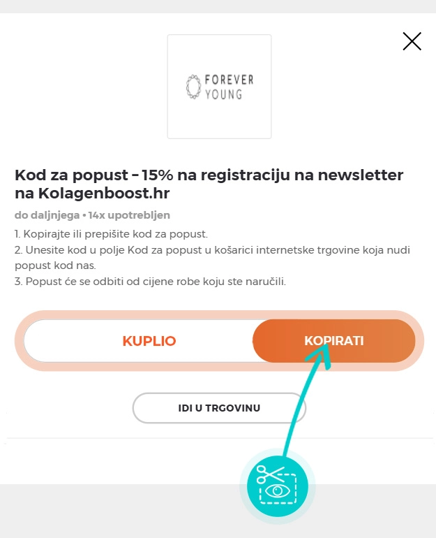 Upute za kopiranje koda za popust Forever Young