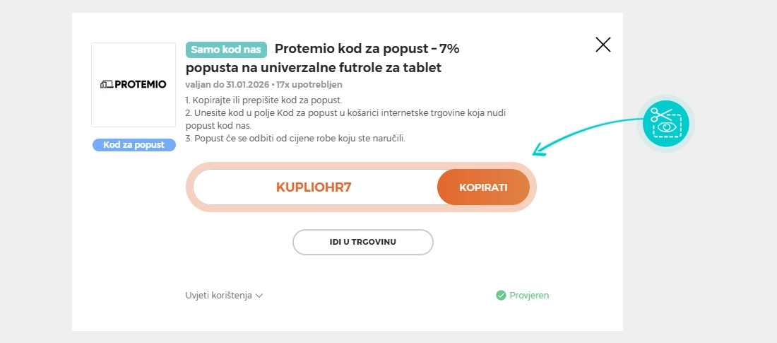 Upute za kopiranje koda za popust Protemio