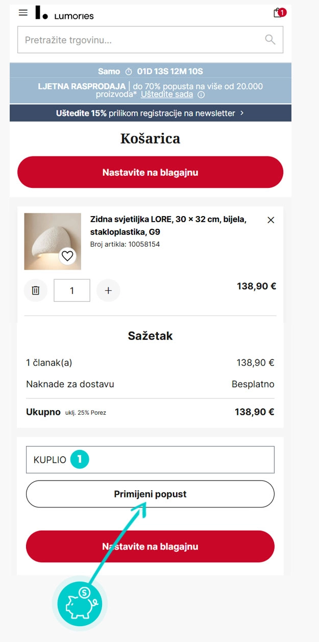 Primjer koda za popust Lumories