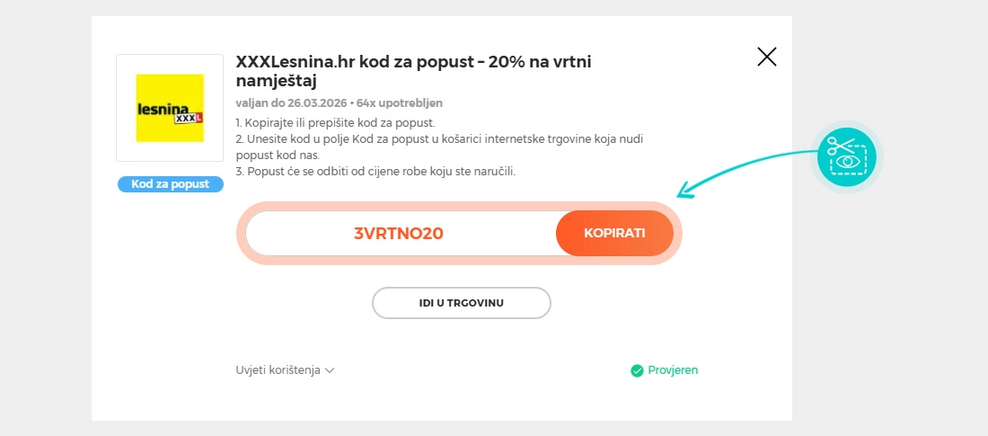 Upute za kopiranje koda za popust Lesnina XXXL