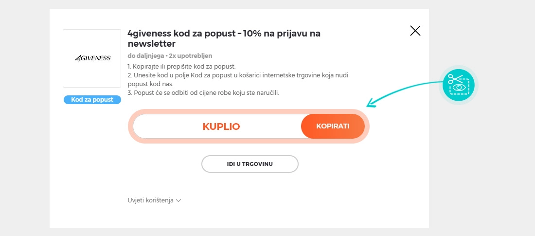Upute za kopiranje koda za popust 4Giveness