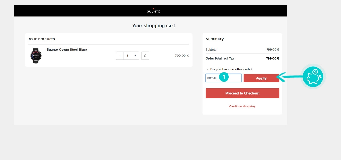 Upute kako primijeniti kod za popust u košarici internetske trgovine Suunto