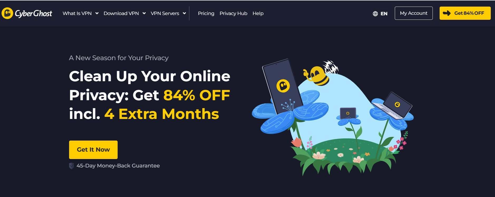 Početna stranica CyberGhost VPN-a