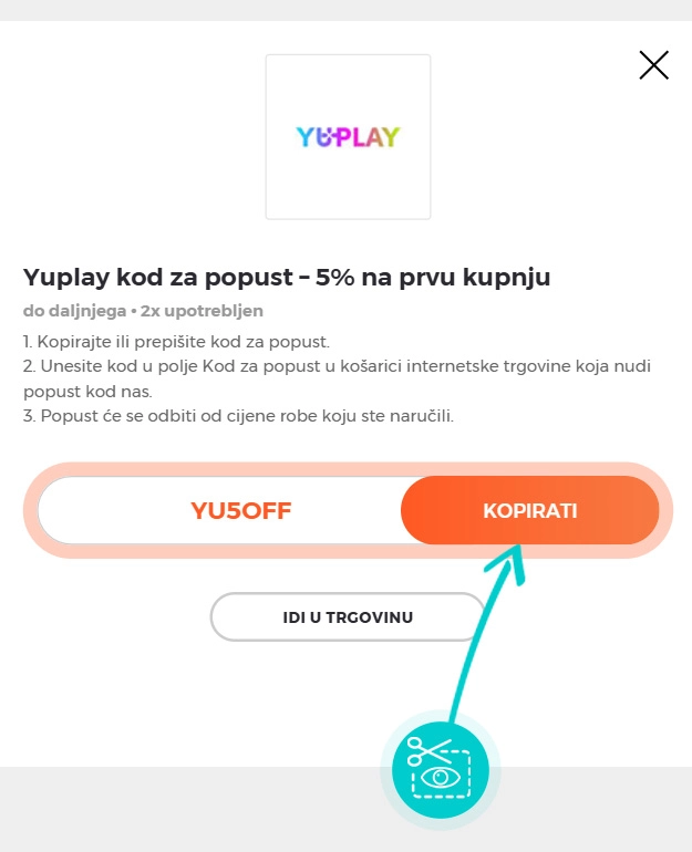 Upute za kopiranje koda za popust Yuplay