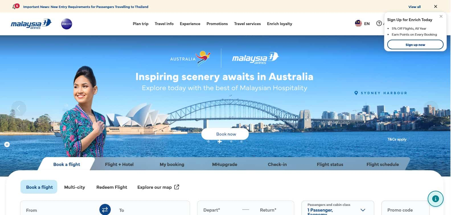 Malaysia Airlines - screen homepage