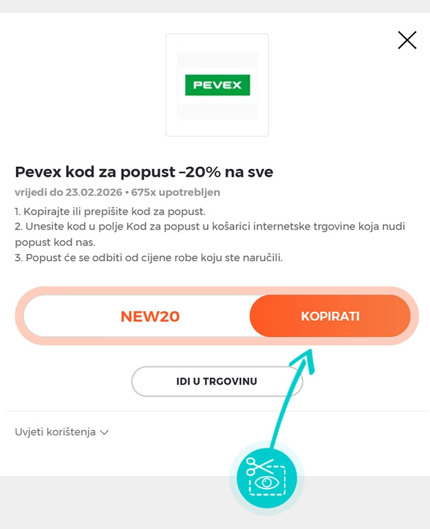 Upute za kopiranje koda za popust Pevex