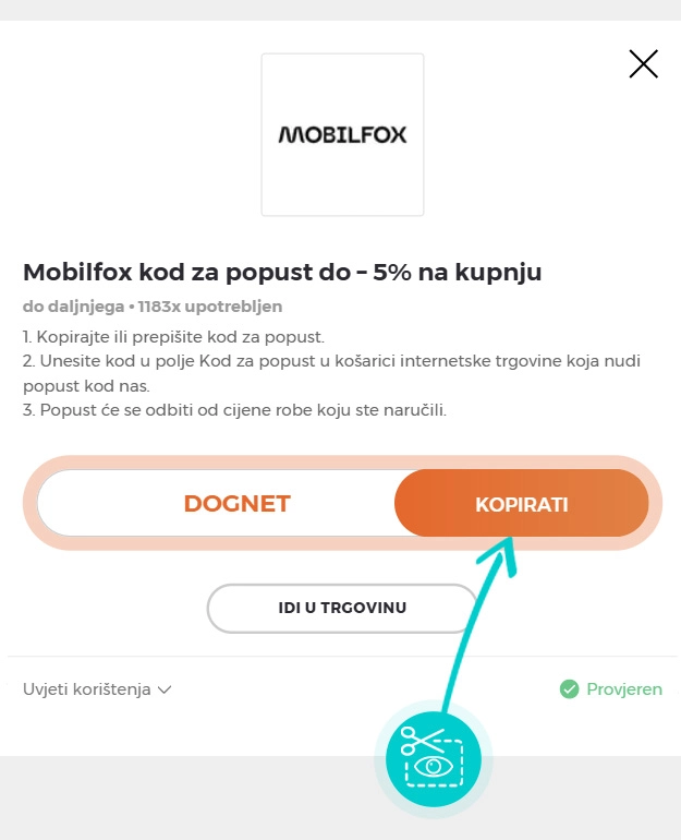 Upute za kopiranje koda za popust Mobilfox