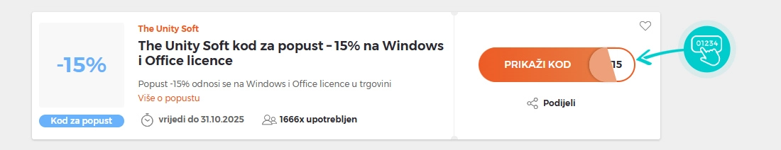 Upute za kopiranje koda za popust The Unity Soft