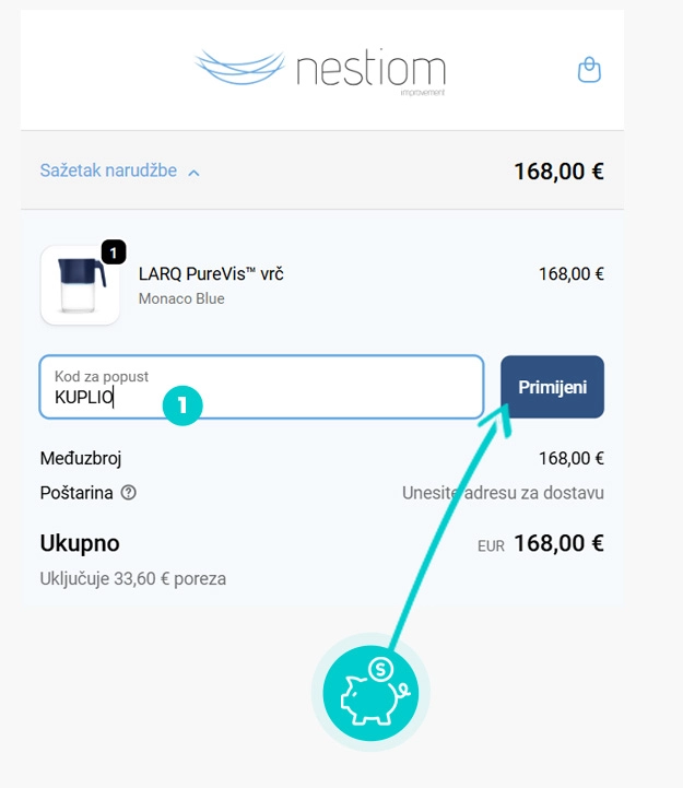 Upute kako primijeniti kod za popust u košarici internetske trgovine Nestiom