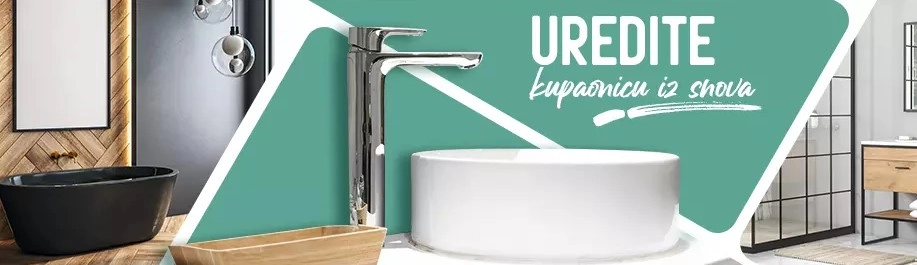 Moderno kupatilo sa umivaonikom i slavinom, reklama za uređenje