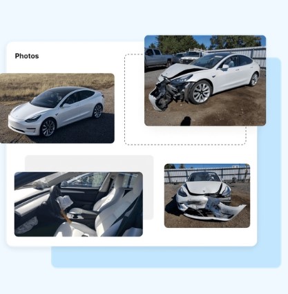 Bijeli automobil prikazan u ispravnom i oštećenom stanju