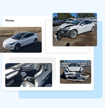 Bijeli automobil prikazan u ispravnom i oštećenom stanju