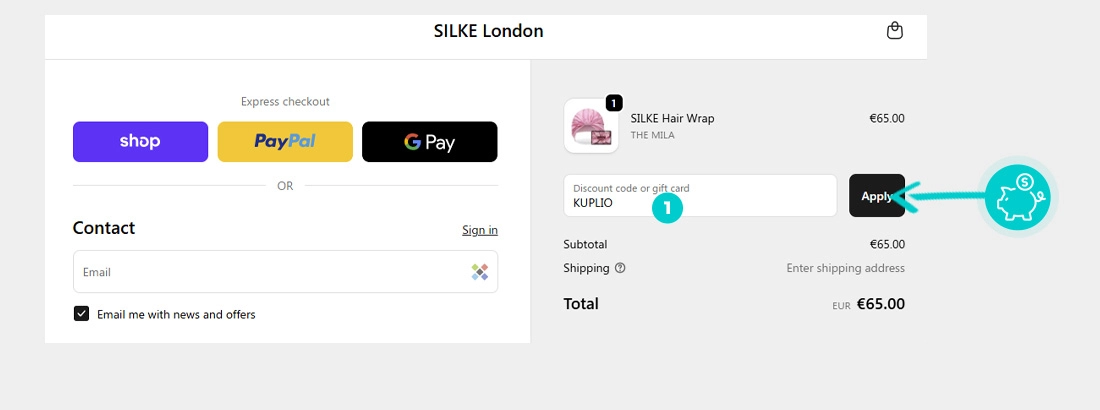 Upute kako primijeniti kod za popust u košarici internetske trgovine Silke London