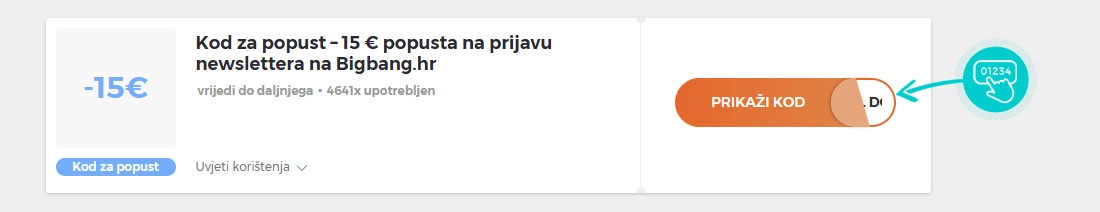 Primjer koda za popust Big Bang