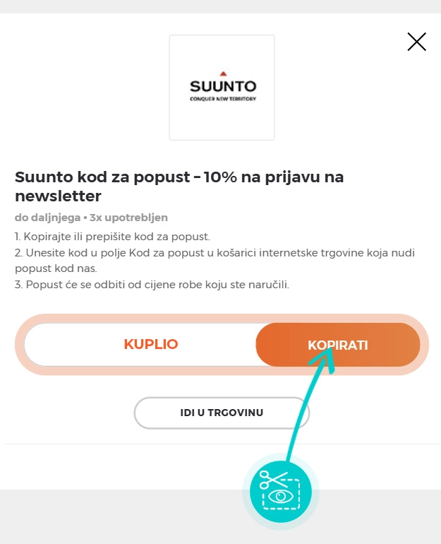 Upute za kopiranje koda za popust Suunto