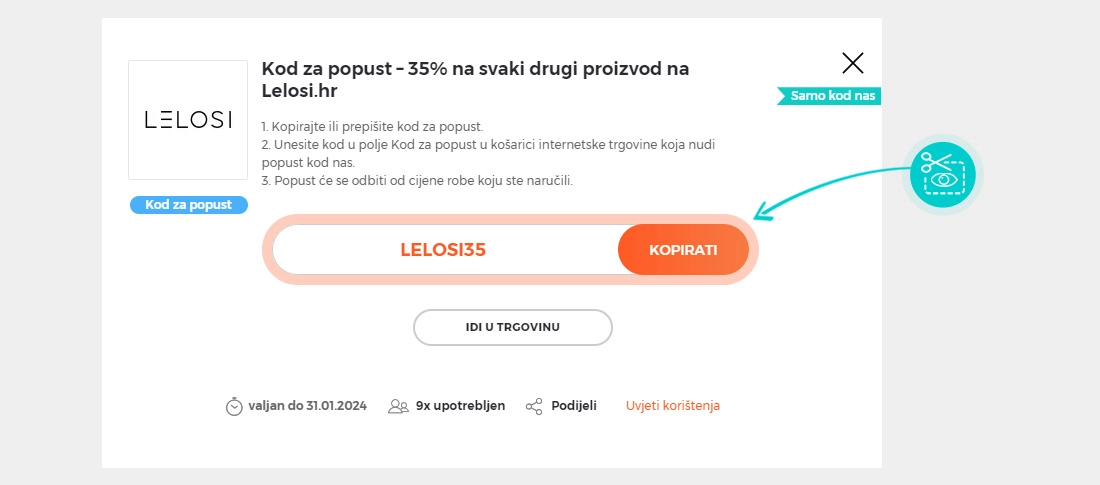 Upute za kopiranje koda za popust Lelosi