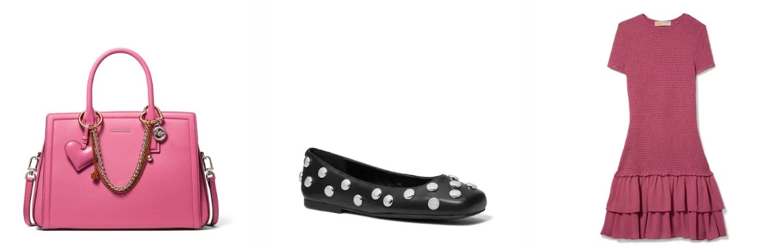 Ružičasta torba, crne balerinke i ružičasta haljina