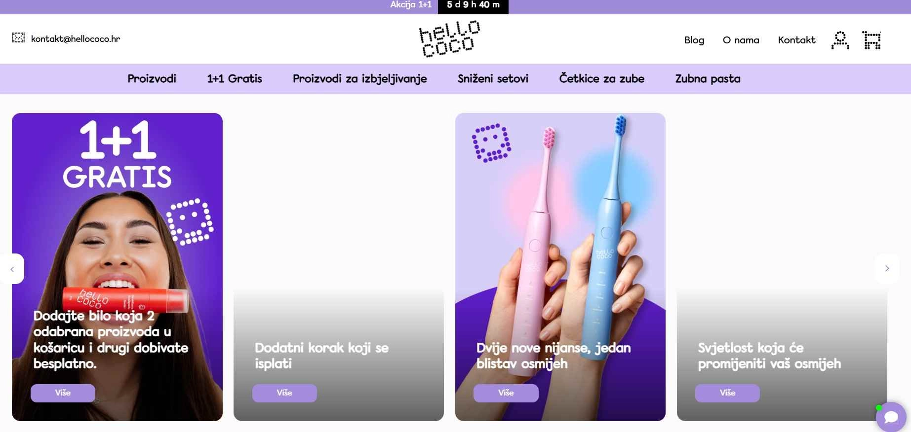 početna stranica Hello Coco s ponudom proizvoda za izbjeljivanje zubi