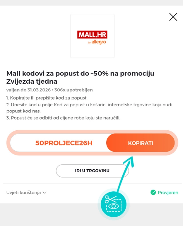 Upute za kopiranje koda za popust Mall.hr
