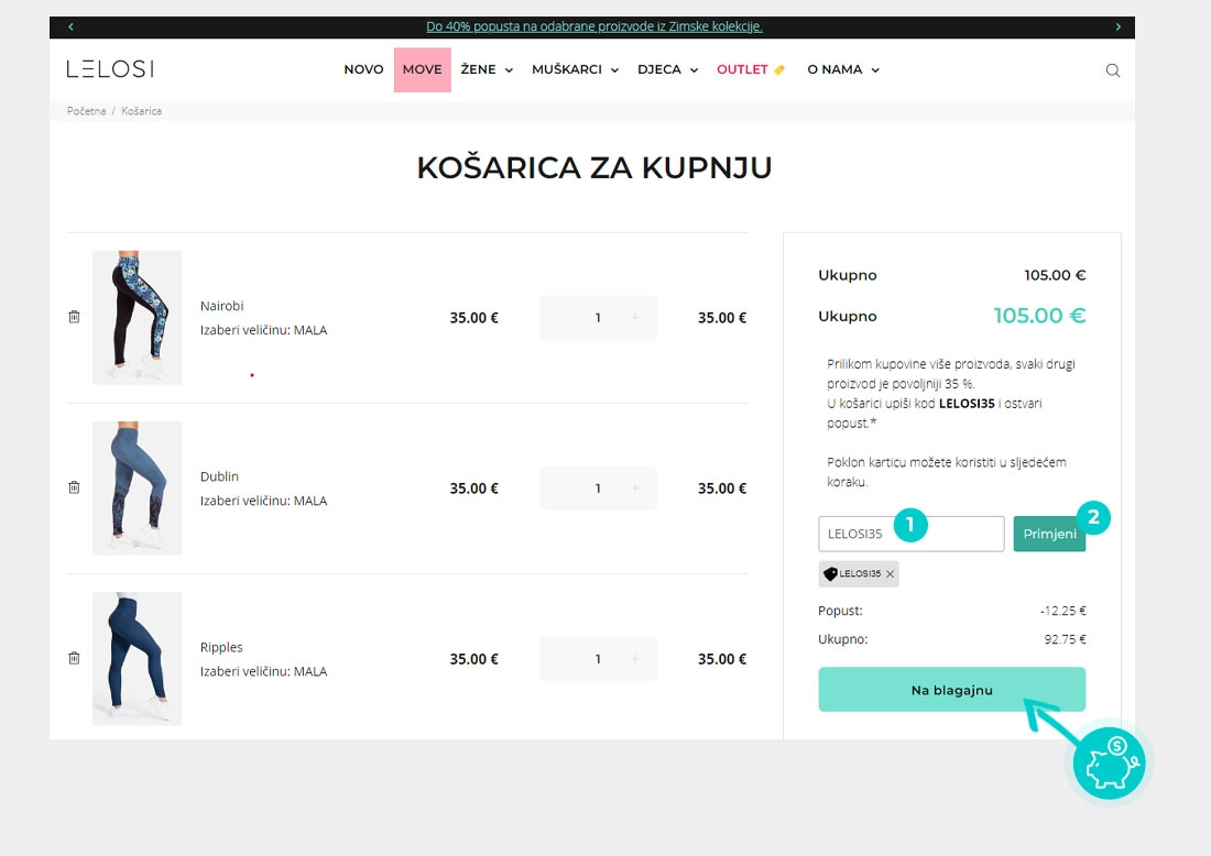 Upute kako primijeniti kod za popust u košarici internetske trgovine Lelosi